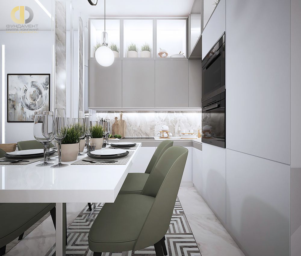 Дизайн интерьера кухни в двухкомнатной квартире 55 кв.м в современном стиле 4