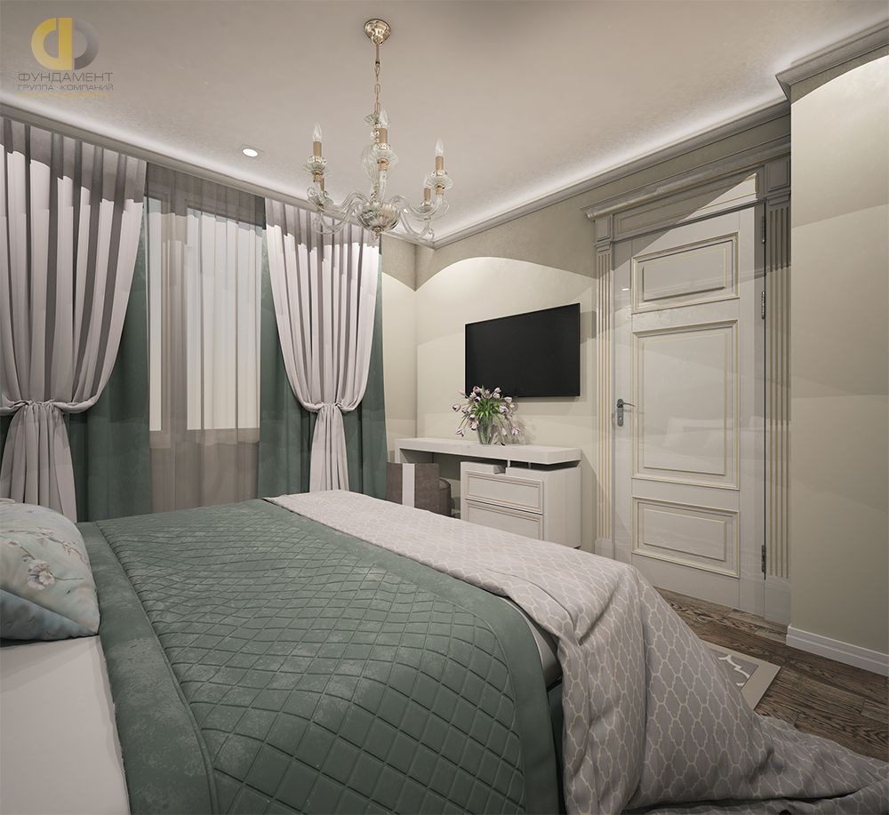 Дизайн интерьера спальни в двухкомнатной квартире 61 кв.м в классическом стиле