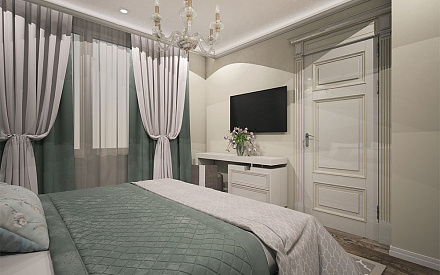 Дизайн интерьера спальни в двухкомнатной квартире 61 кв.м в классическом стиле
