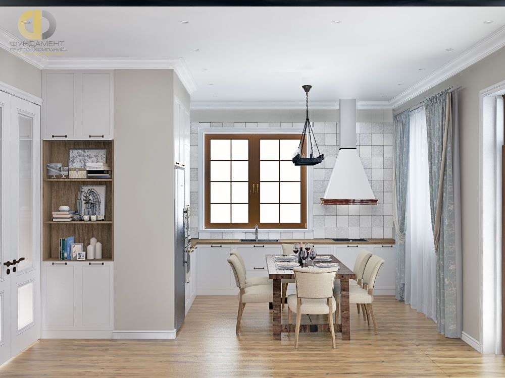 Дизайн интерьера кухни в доме 193 кв.м в стиле американская классика