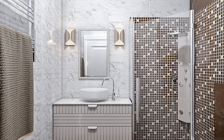 Дизайн интерьера ванной в четырёхкомнатной квартире 142 кв.м в стиле ар-деко