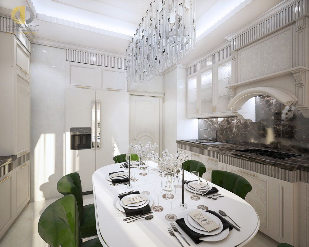 Дизайн интерьера кухни четырёхкомнатной квартире 142 кв. м в стиле неоклассика 13