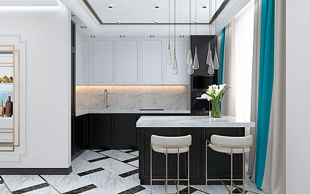 Дизайн интерьера кухни в трёхкомнатной квартире 132 кв.м в современном стиле 14