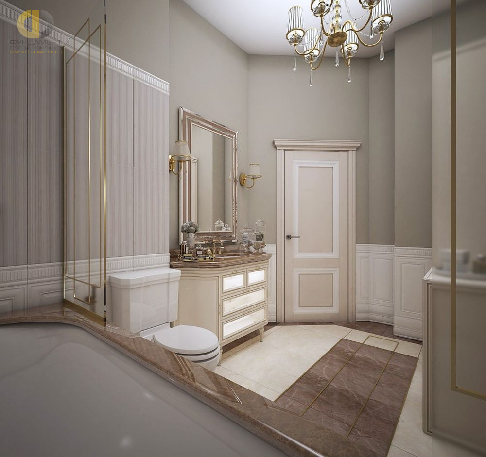 Ванная в стиле дизайна классицизм по адресу МО, Серпуховский р-н, д. Правое Ящерево, 2019 года