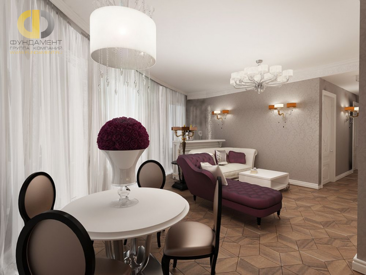 Дизайн интерьера гостиной в 5-комнатной квартире 124 кв.м в стиле ар-деко