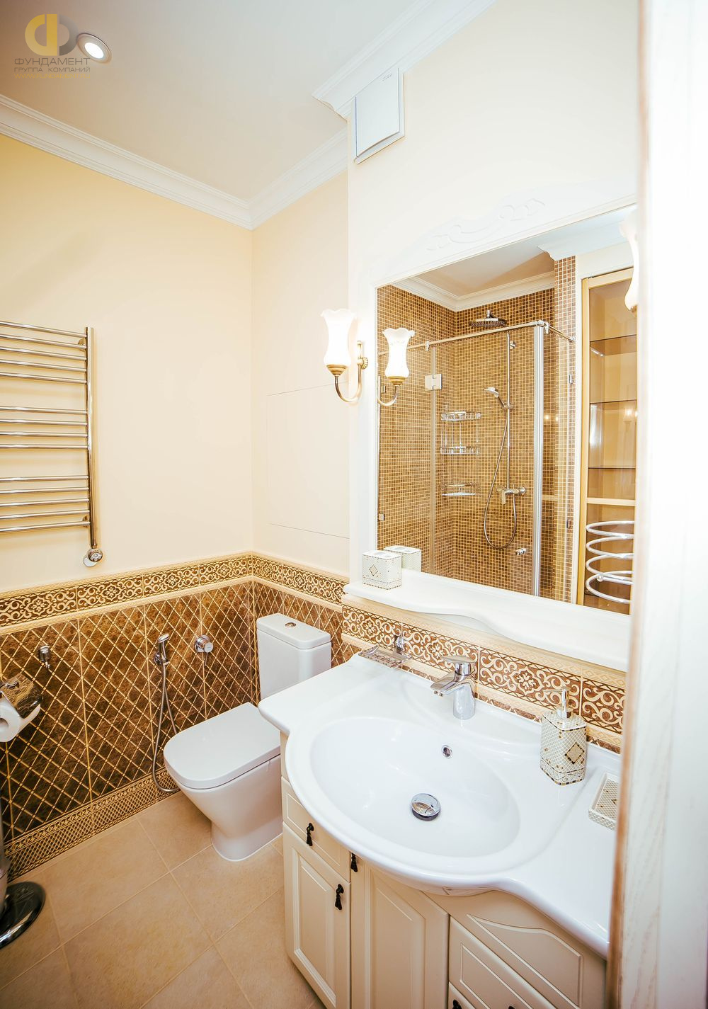 Фото ремонта ванной в трёхкомнатной квартире 86 кв.м в классическом стиле – фото 130