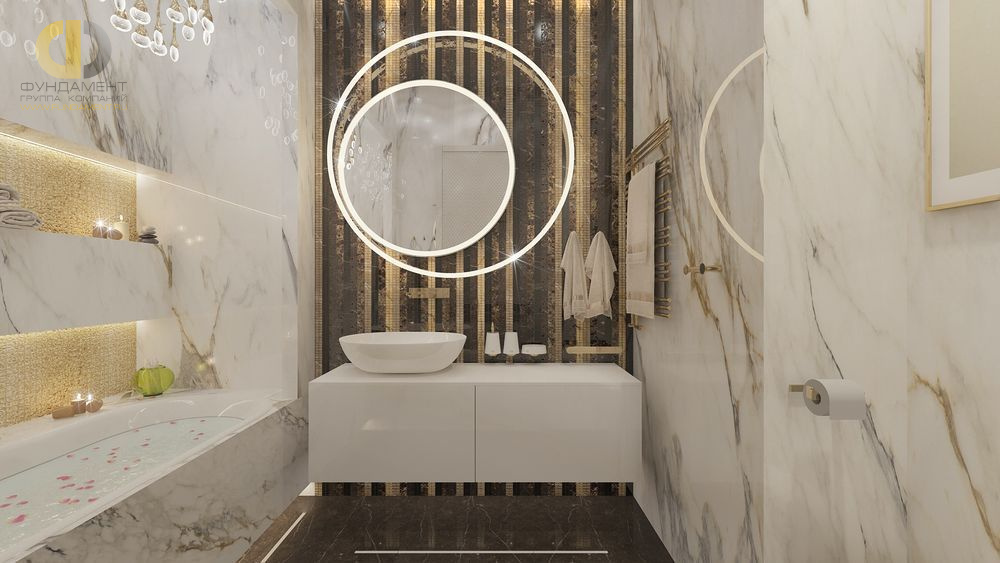 Дизайн зоны для умывания ванной в стиле ар-деко